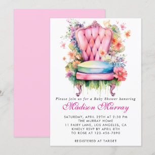 Invitation Fillet rose girly floral chaise bébé Shower