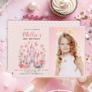 Invitation Fillettes 2ème Anniversaire Château Rose Photo