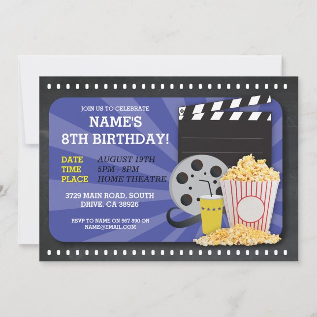 Invitation Film de nuit Cinéma Anniversaire Fête Voir Invitat (Devant)