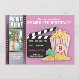 Invitation Film Nuit Rose Cinéma Anniversaire Fête Photo