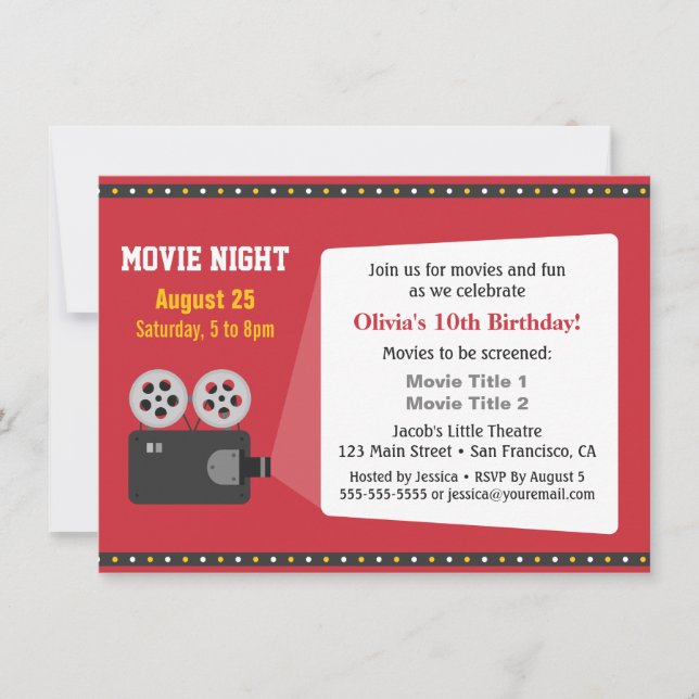 Invitation Film Projecteur Film Nuit Anniversaire (Devant)