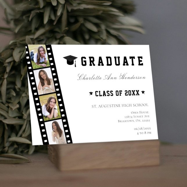 Invitation Filmstrip Four Photo Collage Open House (White Filmstrip Four Photo Collage Graduation Open House Invitation)