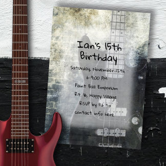 Invitation Fils adolescents de guitare électrique noire Anniv