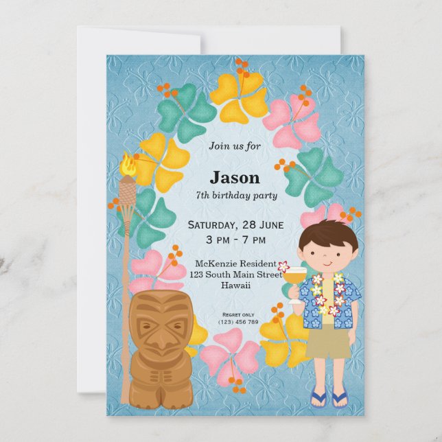Invitation Fils d'anniversaire d'Hawaii (Devant)