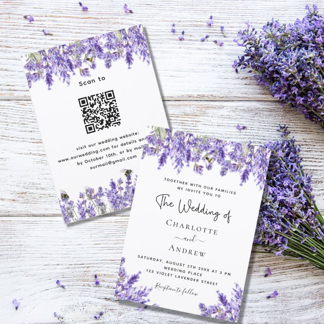 Invitation Fils de lavande QR RSVP détails mariage de luxe (Créateur téléchargé)