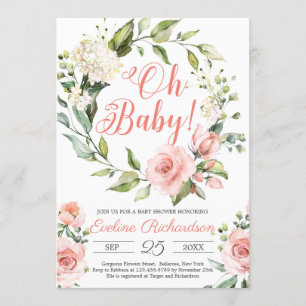 Invitation Fils fleuris bohème rose pâle bébé