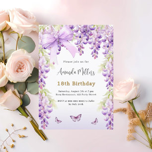 Invitation Fils mauve de bactéries papillon anniversaire