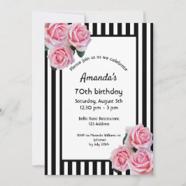 Invitation Fils roses à 70e anniversaire sur bandes blanches 