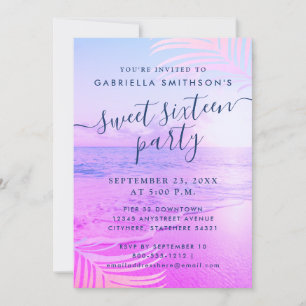 Invitation Filtre rose plage Tropical Été 16ème anniversaire