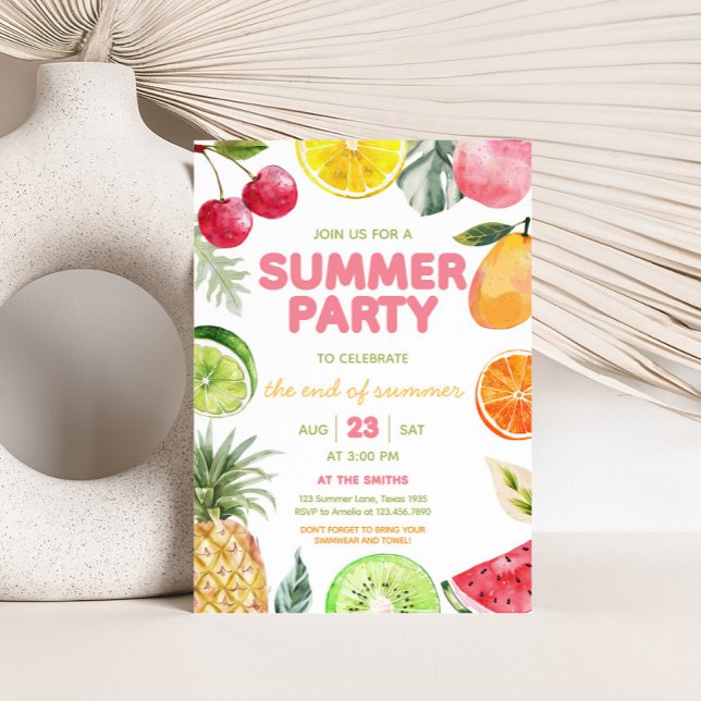 Invitation Fin de la fête d'été (Summer Fruits End of Summer Party Invitation)