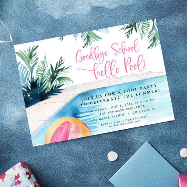 Invitation Fin de l'année scolaire fête de la piscine d'été (Créateur téléchargé)