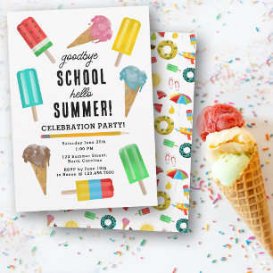 Invitation Fin de l'école Adieu Bonjour Glace Cream Summer Pa