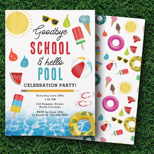 Invitation Fin de l'école Amusants Enfants Summer Pool Party (End of School Fun Kids Summer Pool Party Invitation)