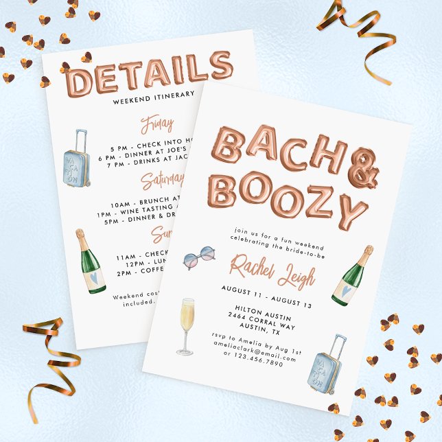 Invitation Fin de semaine Bach & Boozy Rose Gold Bachelorette (Créateur téléchargé)