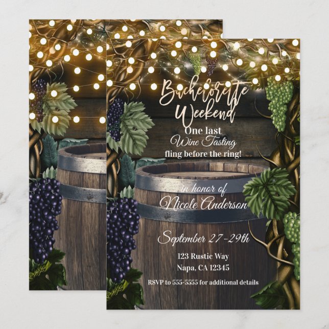 Invitation Fin de semaine de bachelorette en tonneau rustique (Devant / Derrière)