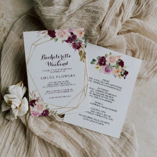 Invitation Fin de semaine de la bachelorette florale bordeaux