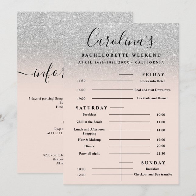 Invitation Fin de semaine de la ligne de parties scintillant  (Devant / Derrière)