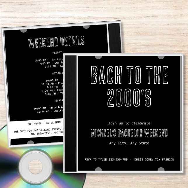 Invitation Fin De Semaine Du Baccalauréat De Couverture Du CD (Y2K Bach To The 2000s CD Cover Bachelor Weekend Invitation)