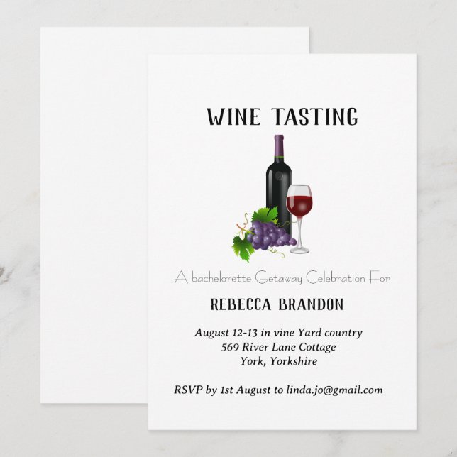 Invitation Fin de semaine élégante dégustation de vin personn (Devant / Derrière)