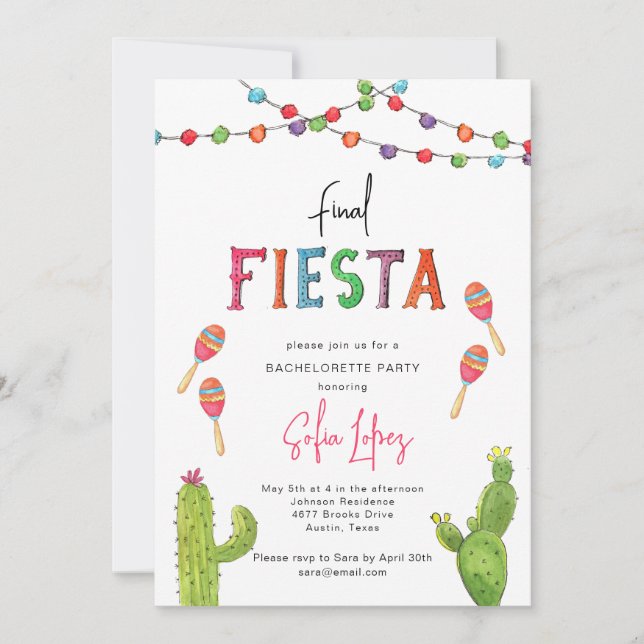 Invitation Fin de semaine Fiesta Mexicaine Bachelorette (Devant)