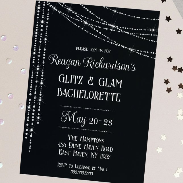 Invitation Fin de semaine Glitz & Glam Diamond Bachelorette (glitz and glam bachelorette disco theme sparkles glitter glamorous invitation girls weekend silver)