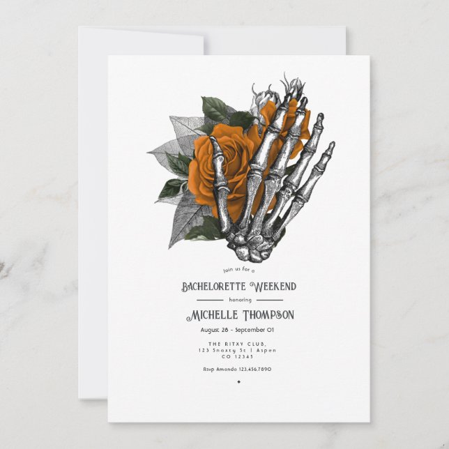 Invitation Fin de semaine Orange Floral Gothique Bachelorette (Devant)