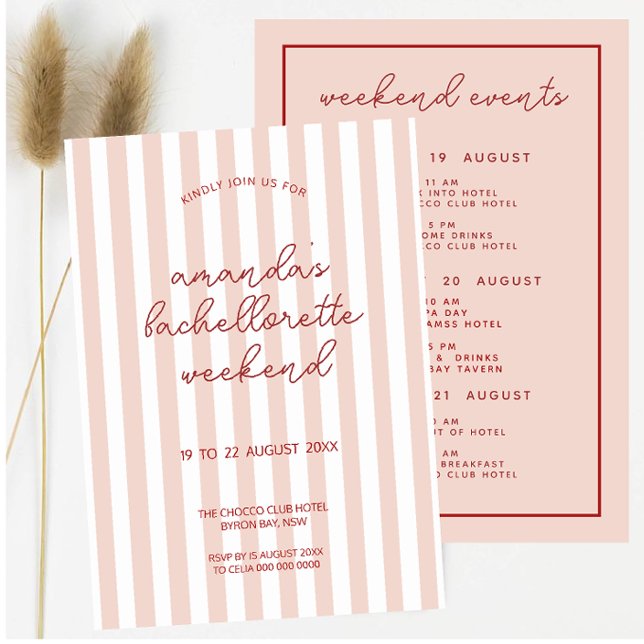 Invitation Fin de semaine Retro Pink Red Bachelorette (Créateur téléchargé)