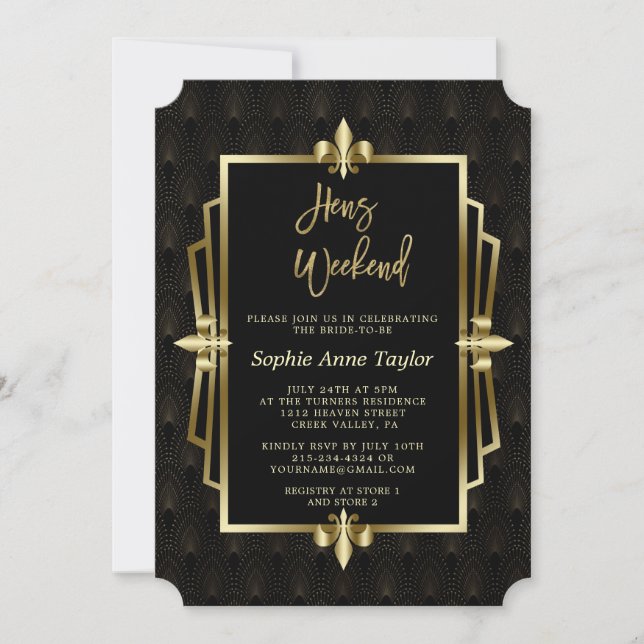 Invitation Fin de semaine Royal Gold Black Great Gatsby Bache (Devant)