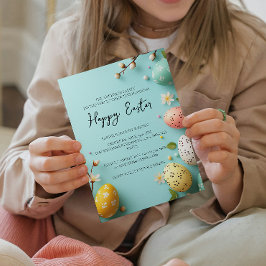 Invitation Fin simple Elégant floral et oeufs Joyeux Pâques