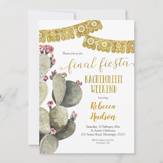 Invitation Finale Fiesta Cactus Bachelorette Week-end (Devant)