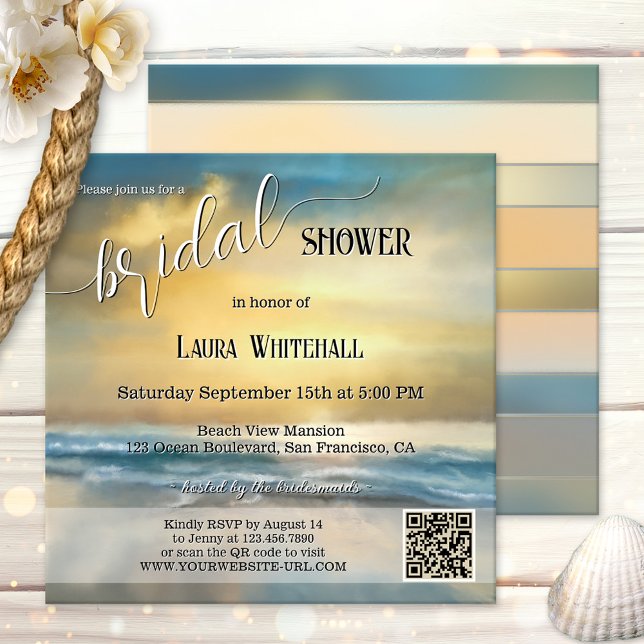 Invitation Fine Art Stormy Beach Bridal Shower (Bridal shower invitation featuring an original fine art painting of a sunset on a stormy beach.)