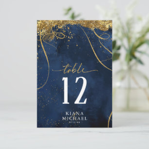 Invitation Fine Lines Gold Abstrait Mariage Navy ID867