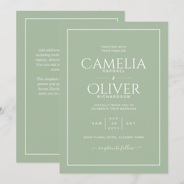 Invitation Finest Mariage Apple Green MONOCHROME (Devant / Derrière)