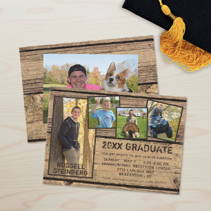 Invitation Finition Bois Campagnard Rustique GRADUÉ 5-Photo