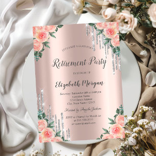 Invitation Finition pailletée argent gouttes rose or floral r