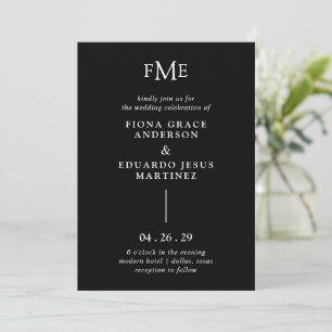 Invitation Fiona Black Bold Monogramme Mariage moderne