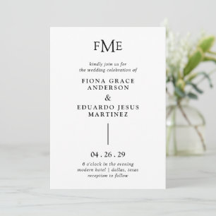 Invitation Fiona Noir et Blanc Gras Monogramme Mariage modern