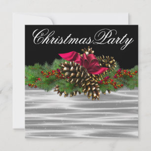 Invitation Fir Bough Pinecone Red Black White Christmas
