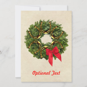 Invitation Fir Wreath avec Gold Horseshoes et Red Bow Custom