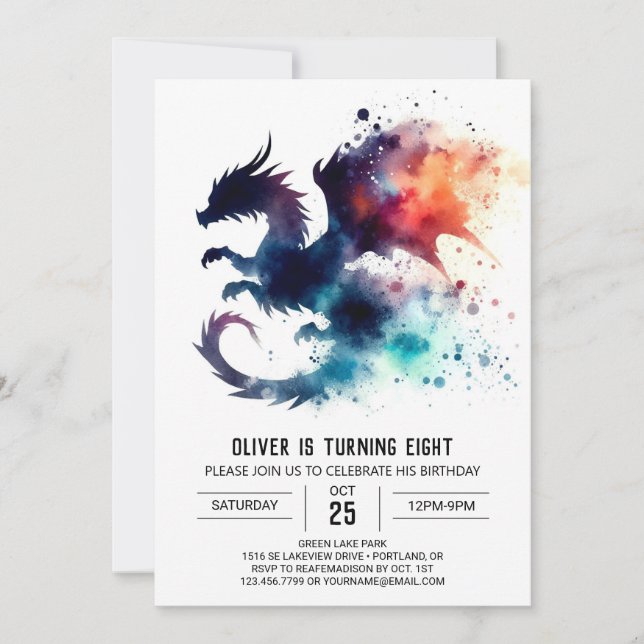 Invitation Fire Breathing Dragon Birthday Personnalisable (Devant)