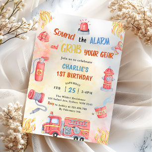Invitation Fire Truck Fire Engine 1ère fête d'anniversaire