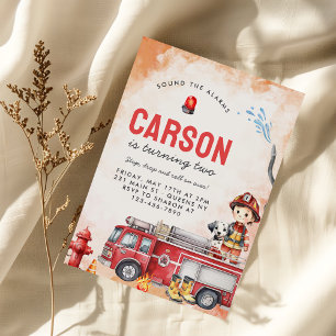 Invitation Fire Truck Firefighter 2e fête d'anniversaire
