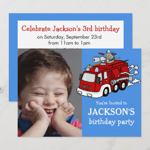 Invitation Fire Truck Photo Custom Anniversaire Invitation, G