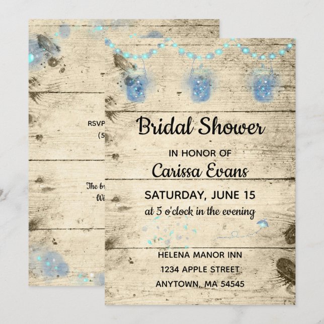 Invitation Fireflies dans les jarres Rustique de douche nupti (Devant / Derrière)