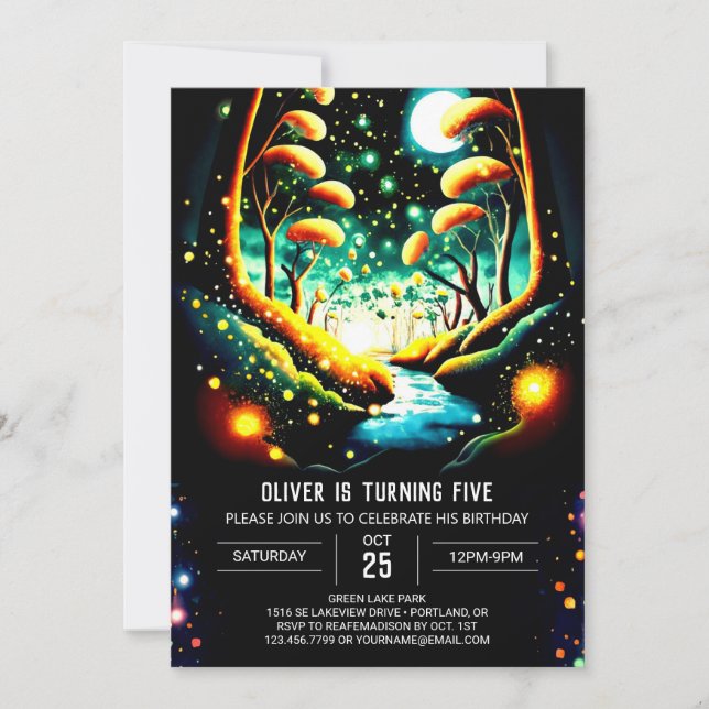 Invitation Fireflies Magique Woodland Voyage Anniversaire (Devant)