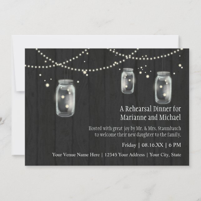 Invitation Firefly Mason Jar Rustic Country Mariages de nuit (Devant)