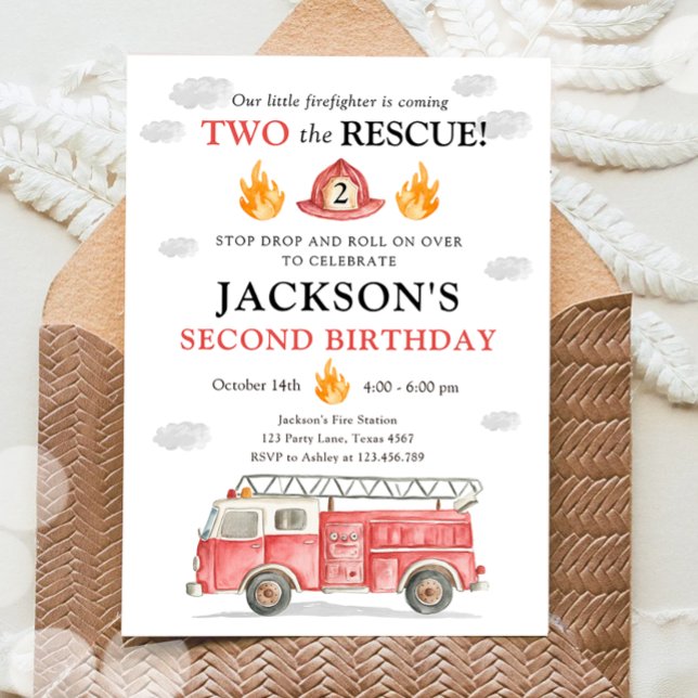 Invitation Firetruck Two the Rescue Boy Second Birthday (Créateur téléchargé)