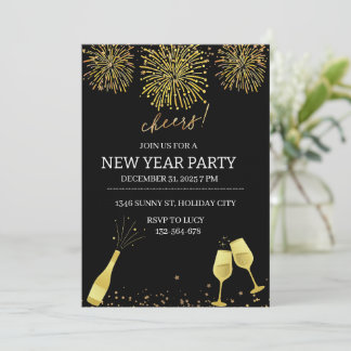 Invitation Fireworks Champagne New Year Party