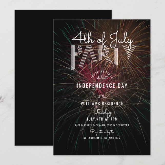Invitation Fireworks Photo Extérieur Barbecue 4 juillet Fête (Devant / Derrière)