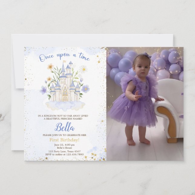 Invitation First birthday party a Princess Castle Photo (Devant)